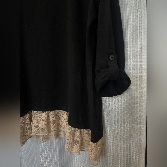 LOGO Lori Goldstein Top Womens XL Lace Ruffle Hem Adjustable Sleeve Black - Picture 6 of 15